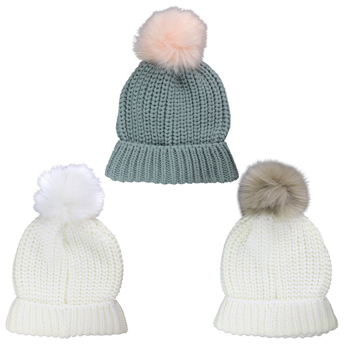 Sensly Bonnet avec pompon en fausse fourrure