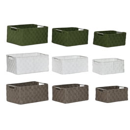 Set de basket Home ESPRIT Vert Gris Crème Métal polypropylène 38 x 28 x 17 cm 3 Pièces (3 Unités)
