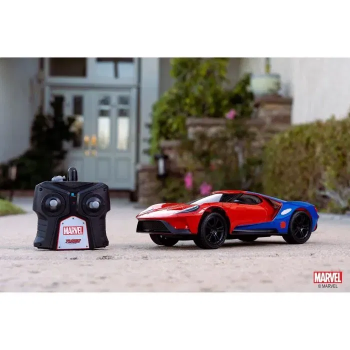 Dickie Toys Voiture Radiocommandée Ford GT Spider-Man 1/16 avec Télécommande 2.4 GHz et Batterie Rechargeable USB - Véhicule de Course pour Enfants