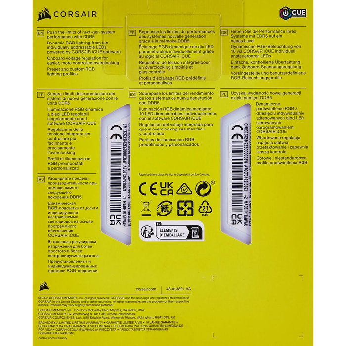 Mémoire RAM Corsair 32 GB DDR5 SDRAM DDR5 6000 MHz