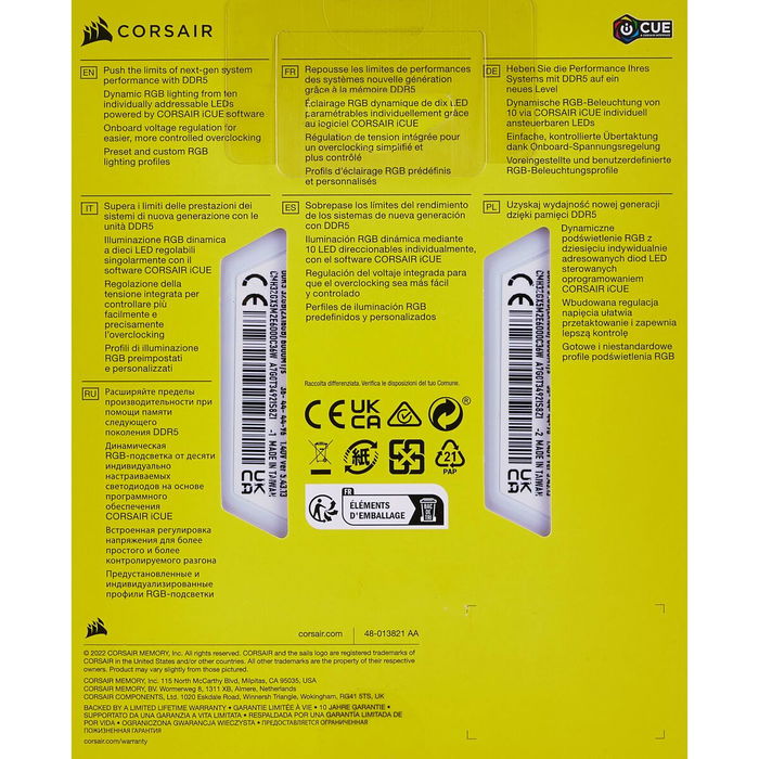 Mémoire RAM Corsair 32 GB DDR5 SDRAM DDR5 6000 MHz