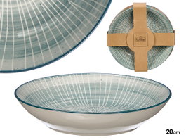 Vessia Assiette Creuse Rayures Bleues 20 cm en Porcelaine (Set de 24)