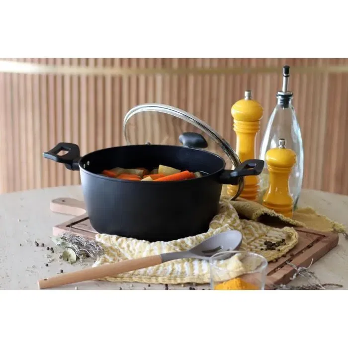 Menastyl Faitout en aluminium forgé antiadhésif 24 cm noir - 6020647 - Pour tous feux dont induction - Diffusion homogène de la chaleur