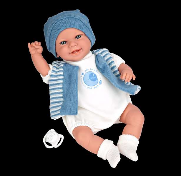 Arias Pouponnière Elegance, poupée bébé interactive avec mécanisme de rire 35 cm bleue, try me, alimentée par piles LR44 incluses, 3 ans+
