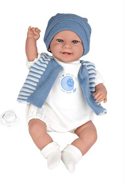 Arias Pouponnière Elegance, poupée bébé interactive avec mécanisme de rire 35 cm bleue, try me, alimentée par piles LR44 incluses, 3 ans+