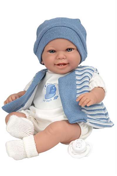 Arias Pouponnière Elegance, poupée bébé interactive avec mécanisme de rire 35 cm bleue, try me, alimentée par piles LR44 incluses, 3 ans+