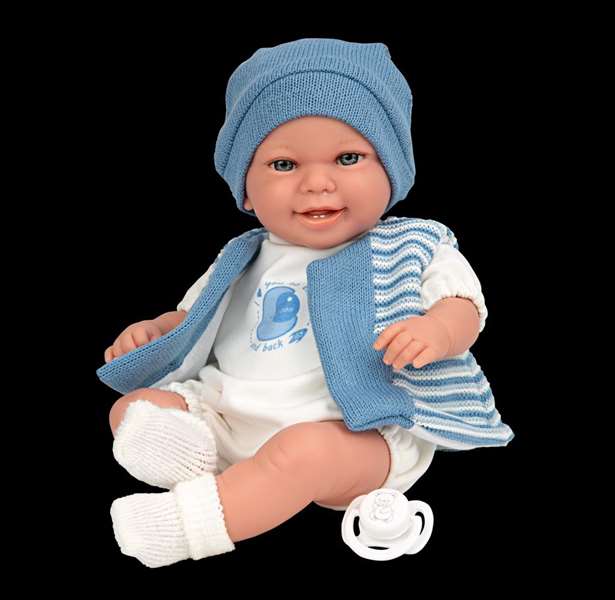 Arias Pouponnière Elegance, poupée bébé interactive avec mécanisme de rire 35 cm bleue, try me, alimentée par piles LR44 incluses, 3 ans+