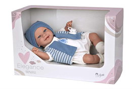 Arias Pouponnière Elegance, poupée bébé interactive avec mécanisme de rire 35 cm bleue, try me, alimentée par piles LR44 incluses, 3 ans+