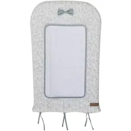 Domiva Matelas à langer Filou avec housse et éponge imperméable - Imprimé feuillage et carreaux sur fond vert thym, thème crochet authentique