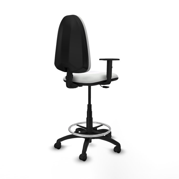 Tabouret Aýna taburete Contact permament de base Tissu Blanc Structure polyamide noire Accoudoir 1D Sans appui-tête Roulettes en nylon 50 mm