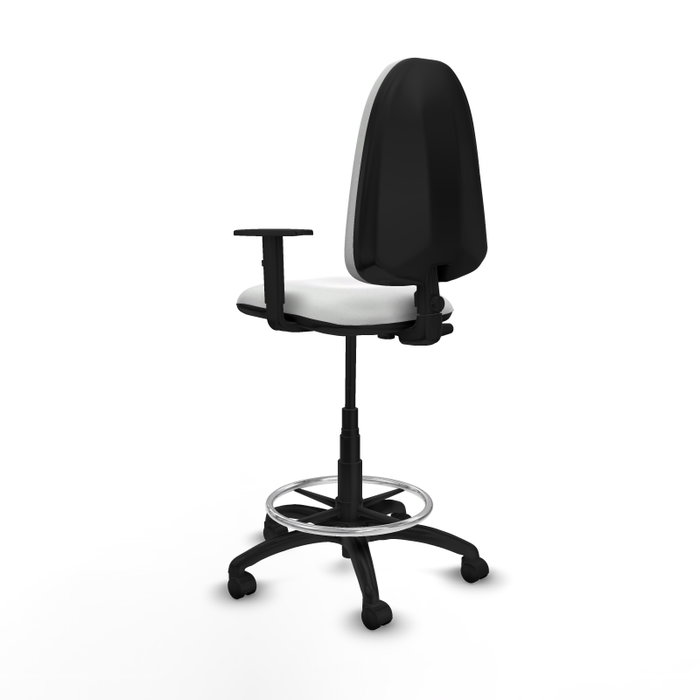 Tabouret Aýna taburete Contact permament de base Tissu Blanc Structure polyamide noire Accoudoir 1D Sans appui-tête Roulettes en nylon 50 mm