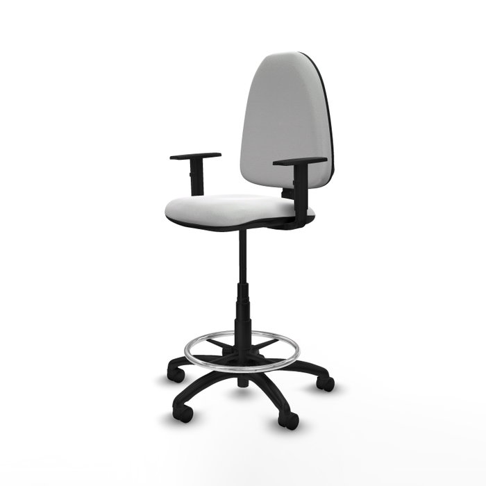 Tabouret Aýna taburete Contact permament de base Tissu Blanc Structure polyamide noire Accoudoir 1D Sans appui-tête Roulettes en nylon 50 mm