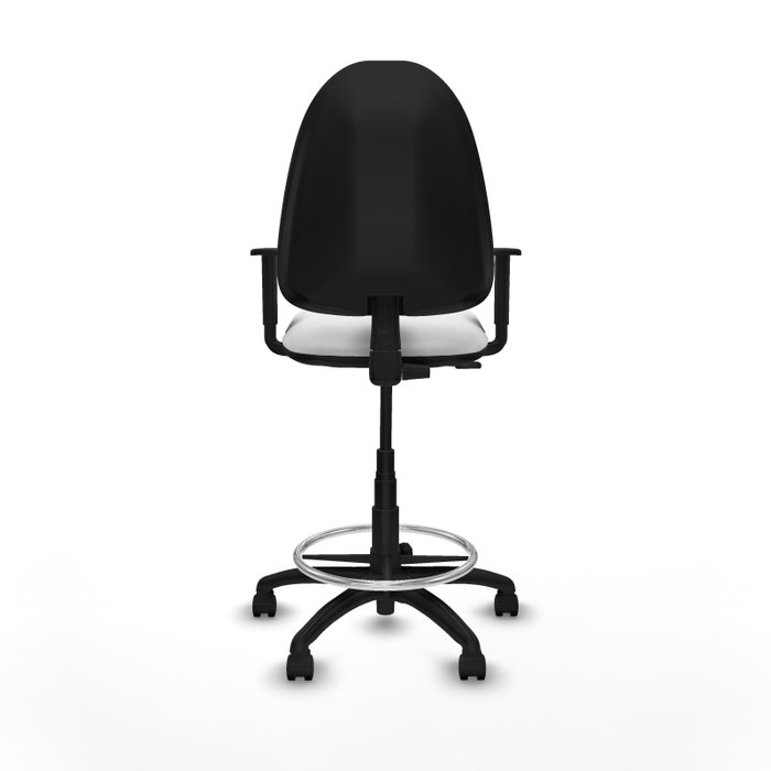 Tabouret Aýna taburete Contact permament de base Tissu Blanc Structure polyamide noire Accoudoir 1D Sans appui-tête Roulettes en nylon 50 mm