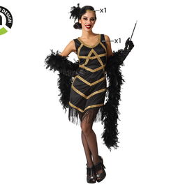 Déguisement Charleston Années 20 pour Femme Adulte, Taille M-L, Noir et Doré, en Polyester, Vestido/Tocado