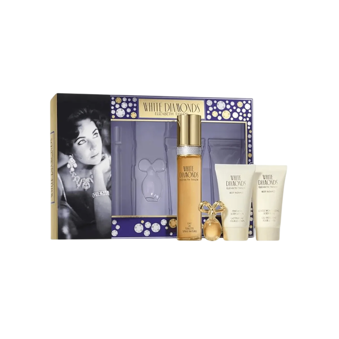 Elizabeth Taylor White Diamonds Coffret Parfum pour Femme - Eau de Toilette 50 ml, Parfum 3.7 ml Miniature, Lotion Hydratante 50 ml, Gel Douche 50 ml Elizabeth Taylor White Diamonds Coffret Parfum pour Femme - Eau de Toilette 50 ml, Parfum 3.7 ml Miniature, Lotion Hydratante 50 ml, Gel Douche 50 ml