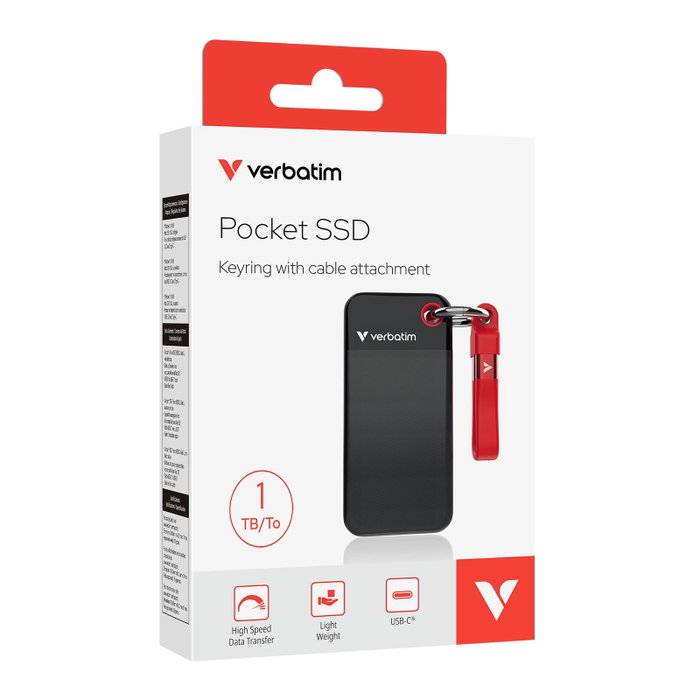 Verbatim Pocket SSD 1 To USB 3.2 Gen 2 Noir/Rouge