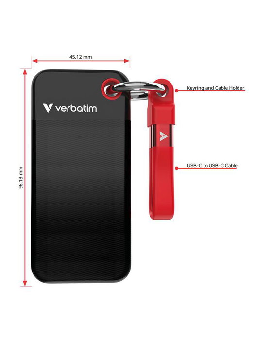 Verbatim Pocket SSD USB 3.2 Gen 2 1To Noir/Rouge - Disque SSD Externe Ultra-Portable 10Gbps