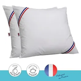 DODO Lot de 2 Oreillers Tendance - Blanc - 60 x 60 cm - Garnissage 100% Polyester Fibre Creuse Siliconée - Fermeté Medium - Fabriqué en France