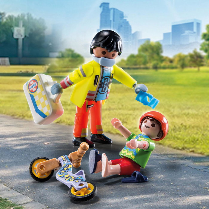 Playmobil - Figurine Paramedic avec Patient City Life 71245, Carton de présentation polyglotte (français, anglais, allemand, italien, portugais, espagnol)