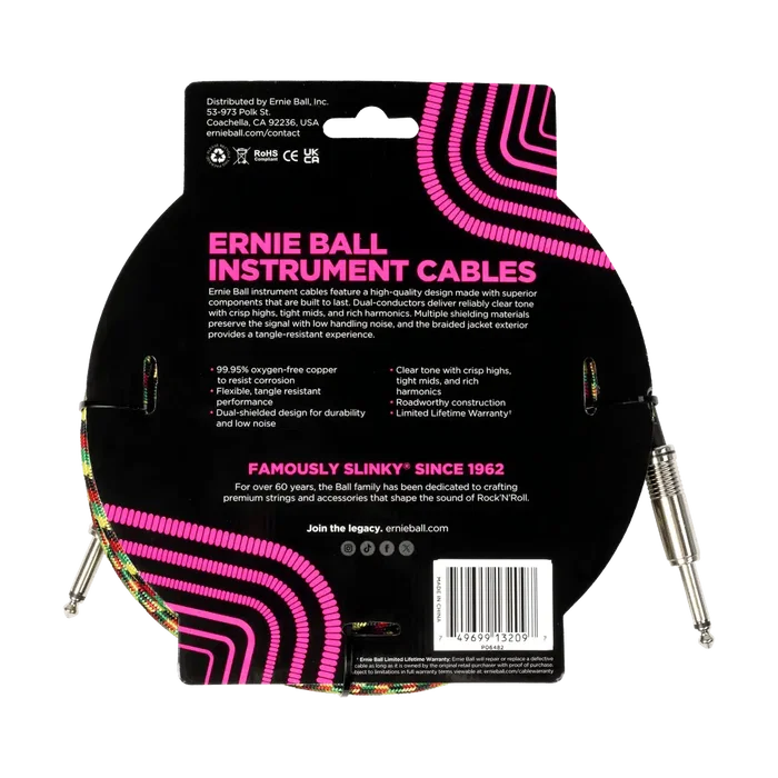 Ernie Ball Câble d'Instrument Tressé Jack-Jack SS 5,49 m