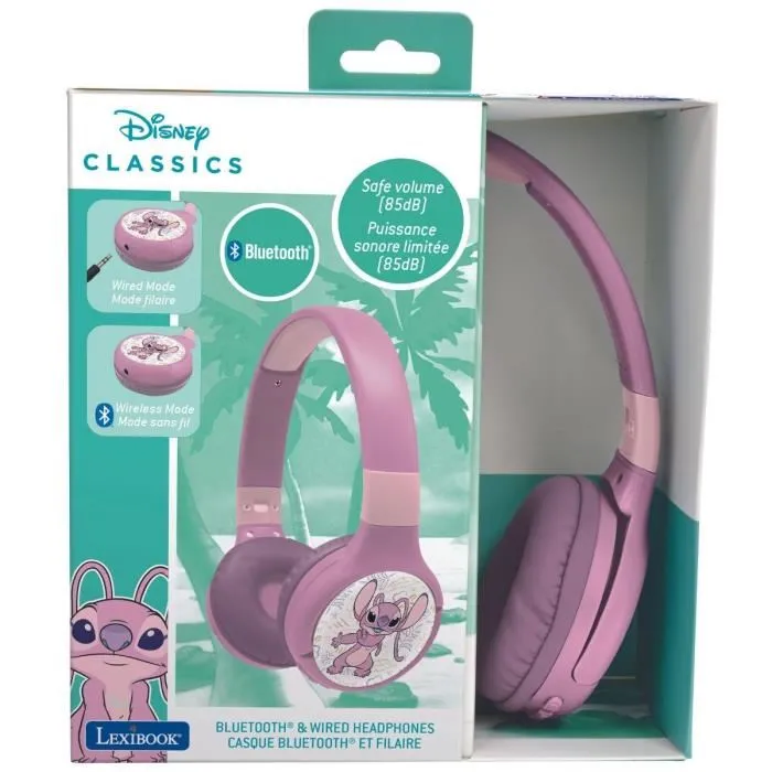 Lexibook Angel - Casque audio enfants 2-en-1 Bluetooth 5.0 et filaire avec limitation du volume à 85 dB, pliable et léger, avec micro