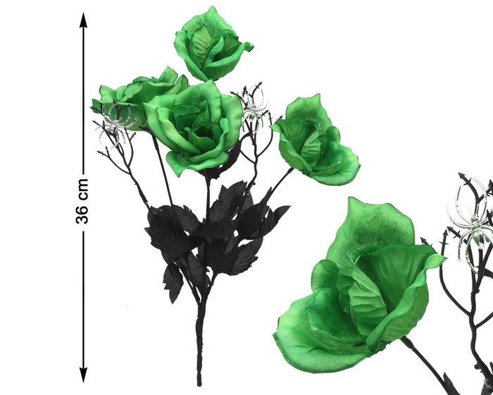 Bouquet de fleurs artificielles Halloween avec araignées argentées - Vert - Décoration de fête ou costume de mariée morte Bouquet de fleurs artificielles Halloween avec araignées argentées - Vert - Décoration de fête ou costume de mariée morte