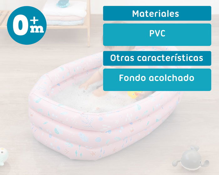 KioKids Baignoire Gonflable Bébé Aventures Marines, Rose, 78 x 52 x 30 cm, Dès la Naissance, Facile à Transporter et Nettoyer