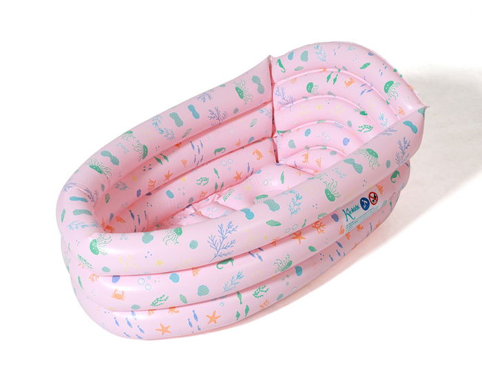 KioKids Baignoire Gonflable Bébé Aventures Marines, Rose, 78 x 52 x 30 cm, Dès la Naissance, Facile à Transporter et Nettoyer