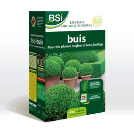 BSI - Engrais organo-minéral bio pour buis, arbustes et conifères - 4 kg pour 40 m² - NPK 7-4-6 + 2MgO - Action longue durée