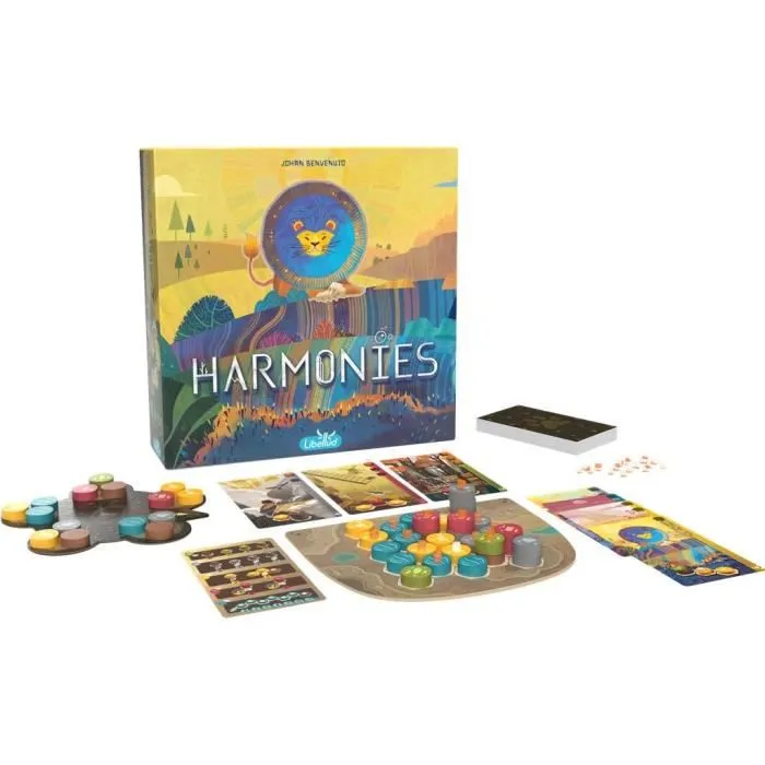 Asmodee Harmonies - Jeu de société de construction paysagère pour 8 ans et plus - Français - Livré avec plateau, 120 pions, 48 cartes et bloc de score