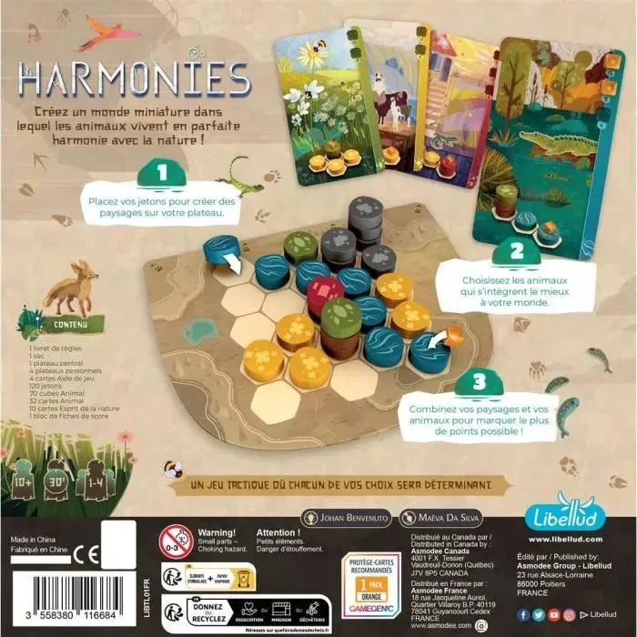 Asmodee Harmonies - Jeu de société de construction paysagère pour 8 ans et plus - Français - Livré avec plateau, 120 pions, 48 cartes et bloc de score