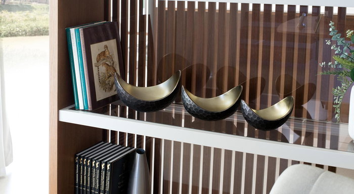 GINER Y COLOMER Fabrica2 Lot de 3 coupes décoratives en métal aluminium noir et doré, design moderne martelé