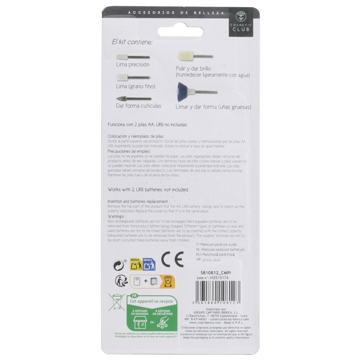 Cosmetic Club Kit de manucure et pédicure à piles avec 5 têtes