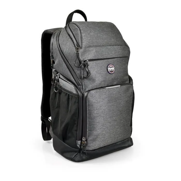 Port Designs PRO MONTREAL - Sac à dos ordinateur portable 15.6-16 pouces, 24L, compartiment matelassé, housse de pluie amovible, base résistante à l'eau, Gris