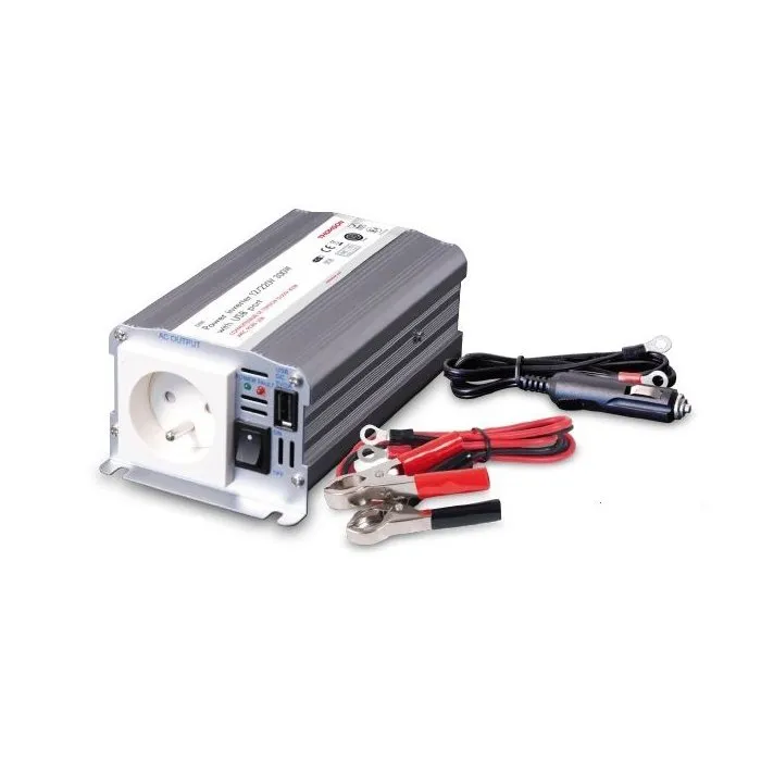 Thomson Convertisseur de Tension 24V/220V 300W, avec Prise USB-A 2A et Cordon Allume-Cigare, Protections Surchauffe/Surcharge/Inversion de Polarité
