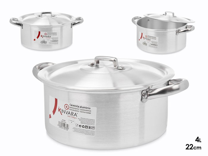 Kinvara Casserole en Aluminium 22 cm 4 L Argentée Compatible Gaz Four et Lave-vaisselle (Set de 10) Kinvara Casserole en Aluminium 22 cm 4 L Argentée Compatible Gaz Four et Lave-vaisselle (Set de 10)