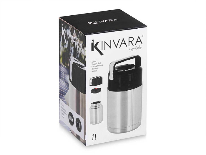Kinvara Thermos Alimentaire 1L Acier Inoxydable 11,5 x 19,5 cm Métal et Noir, 1000 ml (Set de 6)