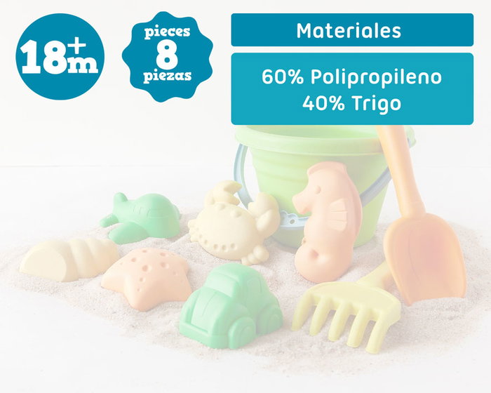 KioKids Jeu de Plage pour Enfants 18 Mois et Plus - Set 8 Pièces avec Cubo, Pelle, Râteau et Moules - Matériau Durable (40% Blé) KioKids Jeu de Plage pour Enfants 18 Mois et Plus - Set 8 Pièces avec Cubo, Pelle, Râteau et Moules - Matériau Durable (40% Blé)