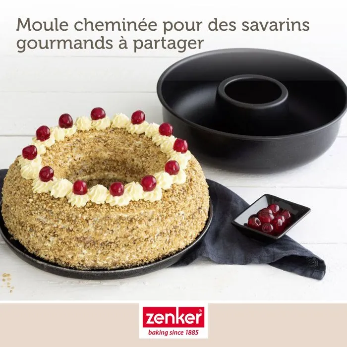 Zenker - Set de 2 moules à gâteaux antiadhésifs noir métallisé : Moule à cake 30,5 x 11,5 cm et moule à savarin 28 cm - Acier revêtu Téflon - Fabrication allemande