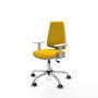 Chaise Elche Asynchrone Tissu Jaune Structure chromée Accoudoirs blancs Sans appui-tête Roulettes 65mm pour moquette