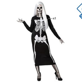 Déguisement Squelette Femme Noir Taille M-L - Costume d'Halloween Une Pièce en Polyester pour Adultes