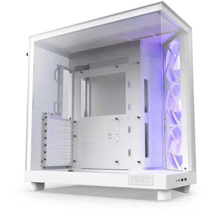 NZXT H6 Flow RGB CC-H61FW-R1 - Boîtier PC moyen-tour blanc avec double chambre et 3 ventilateurs RGB 120 mm inclus - Vitre trempée