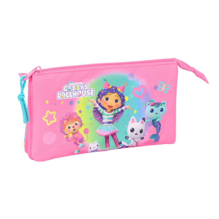 Safta Trousse Fourre-Tout Triple Gabby's Dollhouse Confetti Rose et Turquoise