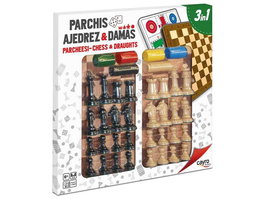 Cayro Tab. - Plateau de jeu avec accessoires 40x40 cm - Parchís, échecs et dames - Bois et plastique - Multilingue