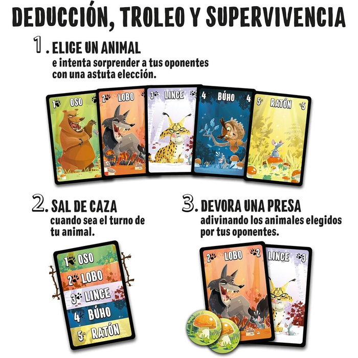 SD GAMES - Juego Otro Dia Sera - Jeu de cartes stratégique en espagnol pour 2 à 5 joueurs - Durée de partie 15-20 min - Thème animaux et prédation
