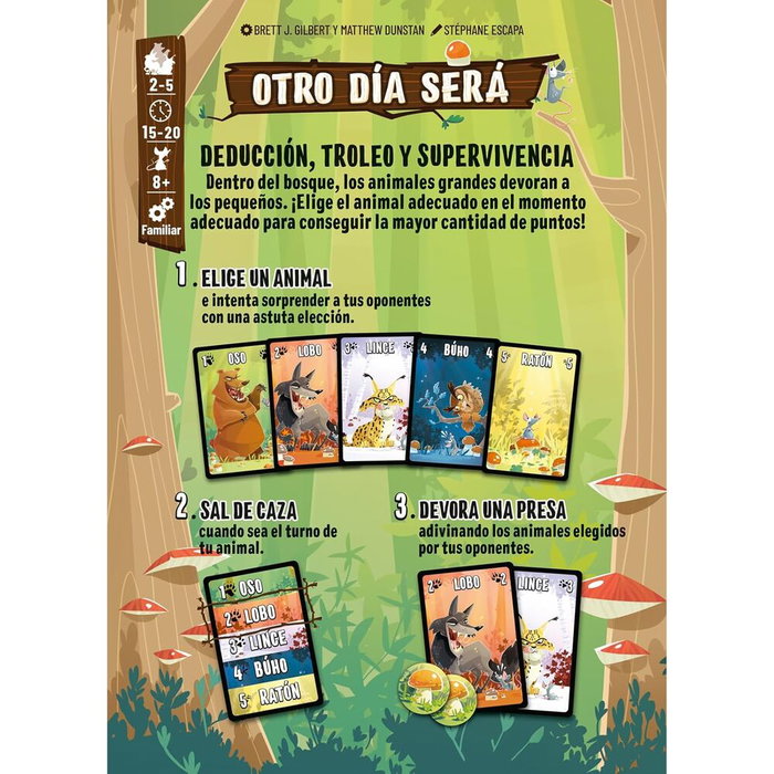 SD GAMES - Juego Otro Dia Sera - Jeu de cartes stratégique en espagnol pour 2 à 5 joueurs - Durée de partie 15-20 min - Thème animaux et prédation