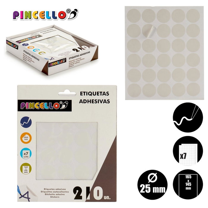 Pincello Étiquettes Adhésives Diam 25 mm 7 Pages (Set de 120)