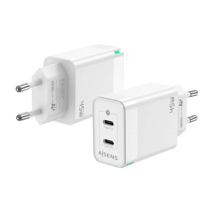 Chargeur mural Aisens ASCH-45W2P005-W Blanc 45 W Chargeur mural Aisens ASCH-45W2P005-W Blanc 45 W