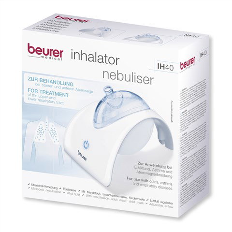 Beurer IH-40 Inhalateur Ultrasonique Silencieux avec Masques pour la Famille - Chambre de Nébulisation Bleue et Flux d'Air Réglable