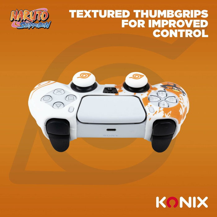 Konix Coque de Protection pour Manette DualSense PS5 - Silicone - Motif Konoha et Naruto - Blanc Konix Coque de Protection pour Manette DualSense PS5 - Silicone - Motif Konoha et Naruto - Blanc